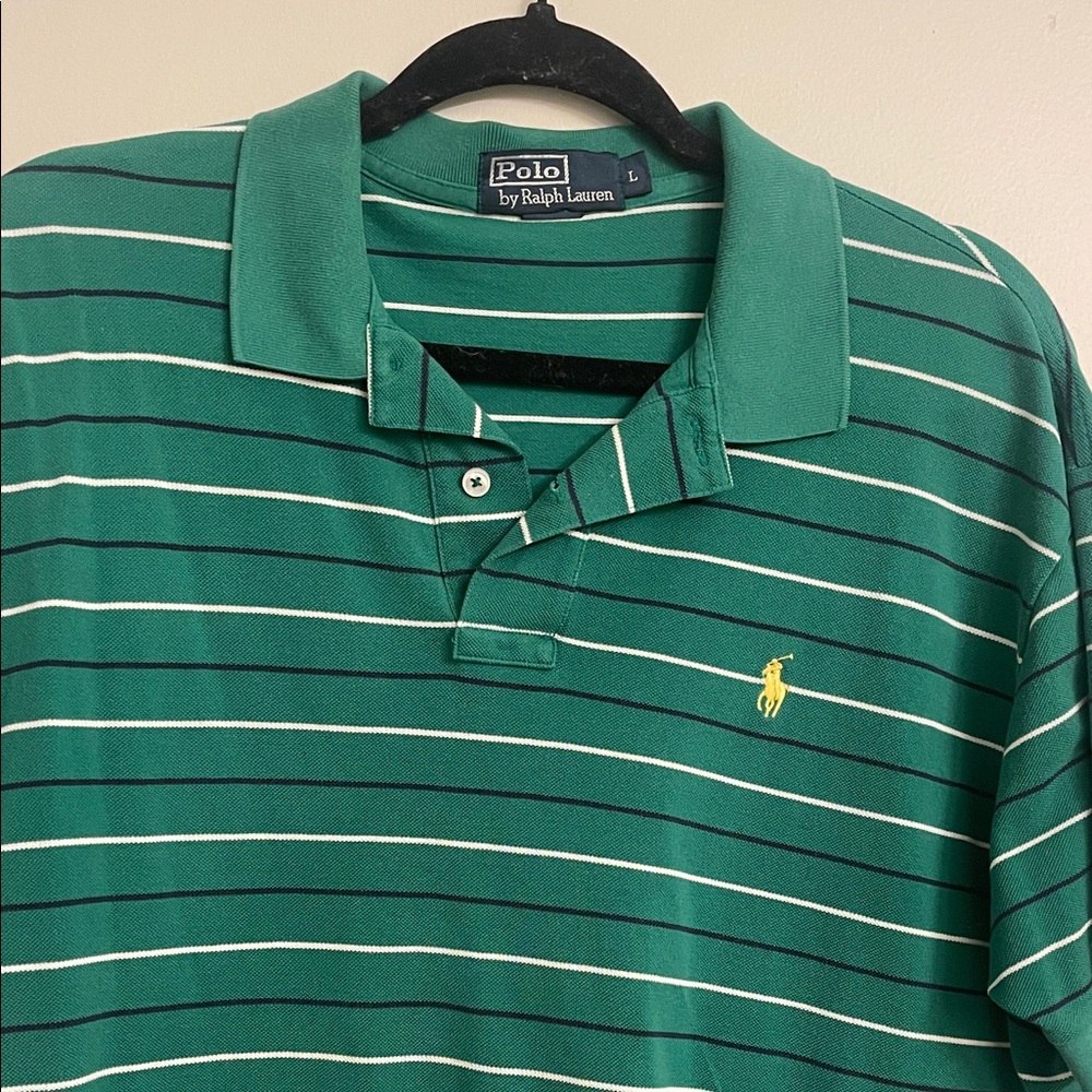 Ralph Lauren Polo Shirt in Green and White Stripes - Picture 4 of 4